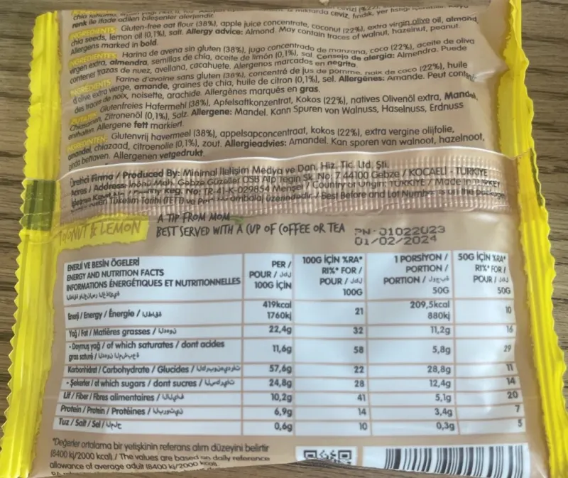 The ingredients list on the back of a pack