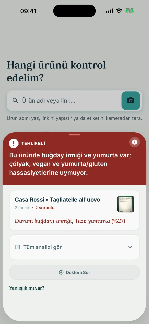 İtalyanca Yumurtalı makarna etiketinin Vilu sonuç ekranı