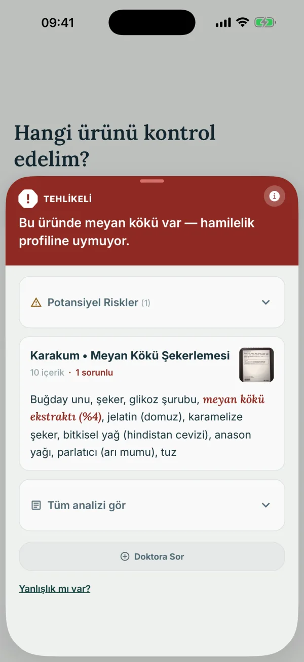 Meyan kökü şekerlemesinin Vilu sonuç ekranı — Gebelik